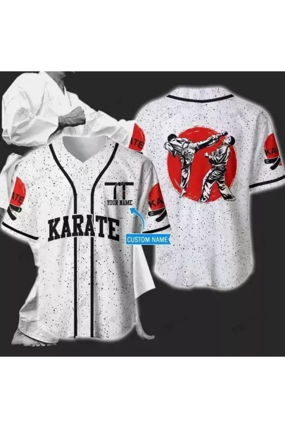Custom Karate White Red Baseball Tee Jersey Shirt Printed 3D - Hot Sale 2026