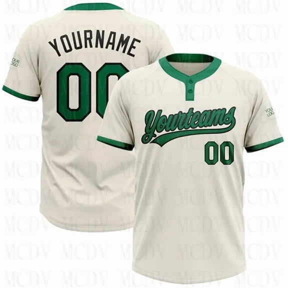 Custom Kelly Green-Black Two-Button Unisex Softball Jersey 3D Printed Team Name Number Jer