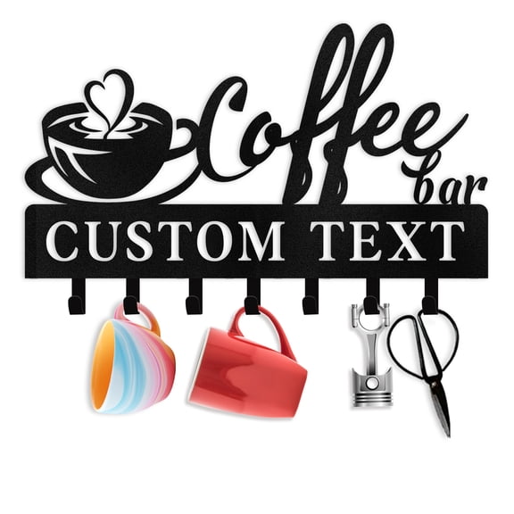 Custom Key Holder for Wall | Personalized Metal Coffee Key Holder Wall Mounted | Hanging Key Rack with Hooks | Key Organizer for Wall Mount | Home Wall Metal Decor for Kitchen, Coffee Bar, Office