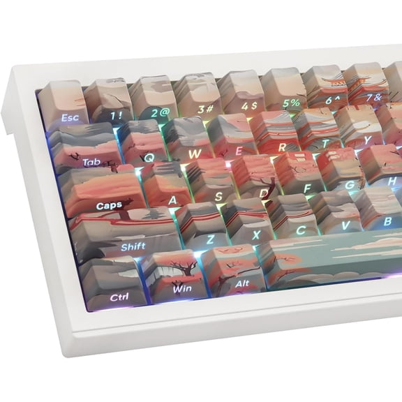 Custom Keycaps 60 75 Percent,Pastel Side Print 135 Keys PBT Cherry Profile Shine Through Keycap Set, Dye-sub Key Caps Keyboard Keycaps for Mechanical Keyboards
