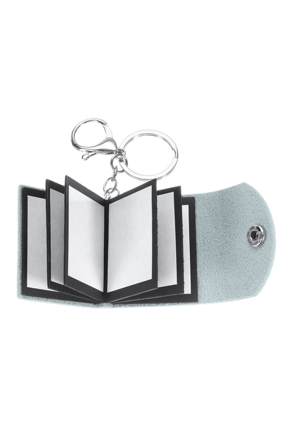 Custom Keychain with Pictures, Personalized Leather Mini Photo Album Keychain with 10 Pictures DIY Small Memory Keyring Book for Family, Light Blue
