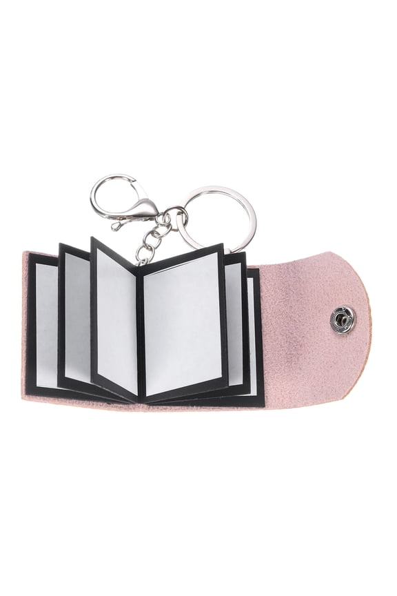 Custom Keychain with Pictures, Personalized Leather Mini Photo Album Keychain with 10 Pictures DIY Small Memory Keyring Book for Family, Rouge Powder