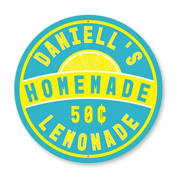 Custom Kids Homemade Lemonade Stand Aluminum Metal Decor Sign - 12" Round