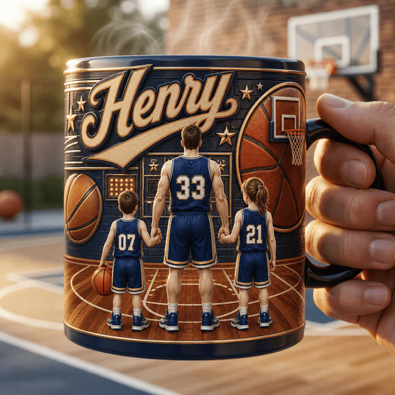 Custom Kids Jersey Numbers Magic Mug for Dad - Personalized Basketball Dad Gift