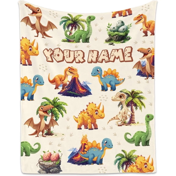 Custom Kids Throw Blankets for Boys Girls, Personalized Dinosaur Blanket for Boys, Soft Fuzzy Flannel Throw Blanket Dinosaur Gifts Ideal, 40"x50" Toddler Blankets for Boys Dinosaur Room Decor