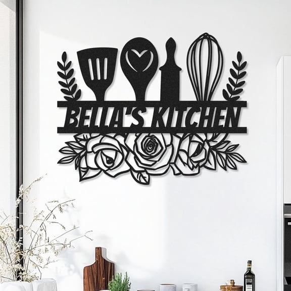 Custom Kitchen Name Sign Kitchenware Metal Wall Art, Personalized Mom's Kitchen Sign Farmhouse Decorations Housewarming Gift, Customized Vintage Kitchen Wall Decor Sign for Home Dining Room