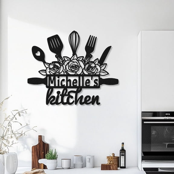 Custom Kitchen Name Sign Kitchenware Metal Wall Art, Personalized Mom's Kitchen Sign Farmhouse Decorations Housewarming Gift, Customized Vintage Kitchen Wall Decor Sign for Home Dining Room