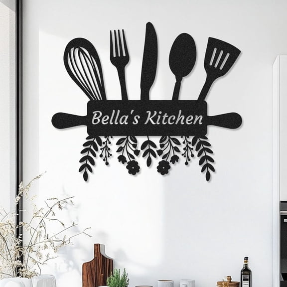 Custom Kitchen Name Sign Kitchenware Metal Wall Art, Personalized Mom's Kitchen Sign Farmhouse Decorations Housewarming Gift, Customized Vintage Kitchen Wall Decor Sign for Home Dining Room