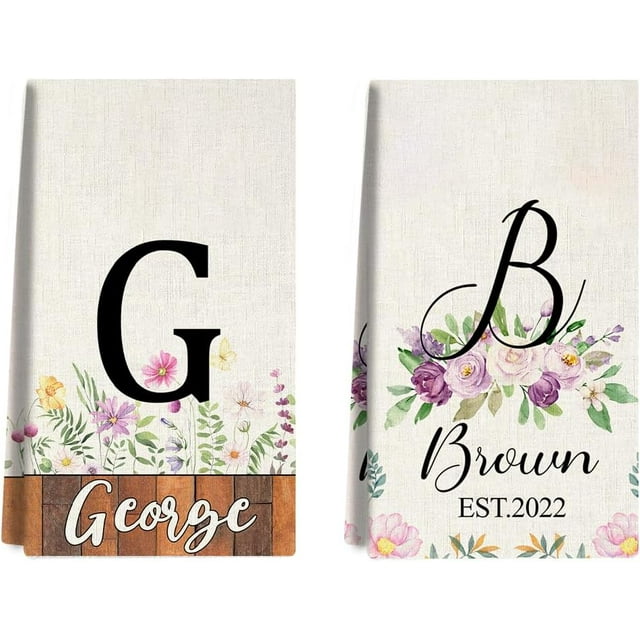 Custom Kitchen Towel, Purple Flower Personalized Dish Towels Tea Towel