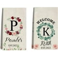 thumbnail image 1 of Custom Kitchen Towel, Red Flower Personalized Dish Towels Tea Towel | Family Name Hand Towel | Kitchen Decor | Housewarming Gift Monogram Dishcloth Wedding Gift (Floral 6), 1 of 6