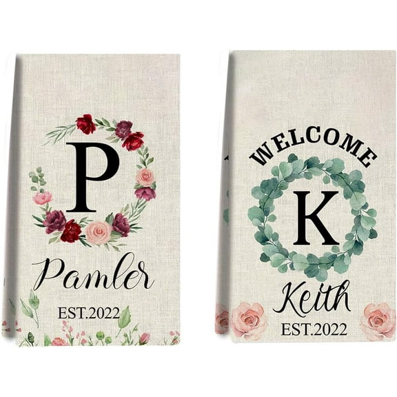 Custom Kitchen Towel, Red Flower Personalized Dish Towels Tea Towel | Family Name Hand Towel | Kitchen Decor | Housewarming Gift Monogram Dishcloth Wedding Gift (Floral 6)