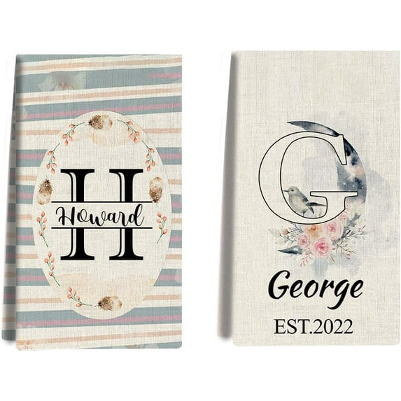 Custom Kitchen Towel, Spring Bird Personalized Dish Towels Tea Towel | Family Name Hand Towel | Kitchen Decor | Housewarming Gift Monogram Dishcloth Wedding Gift (Floral 13)