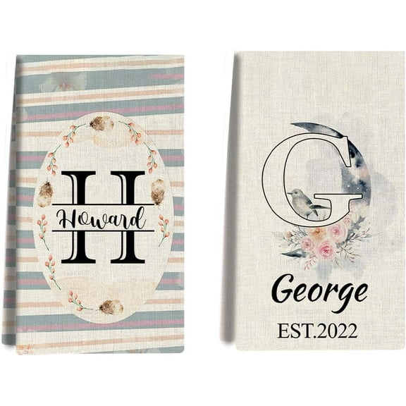 Custom Kitchen Towel, Spring Bird Personalized Dish Towels Tea Towel | Family Name Hand Towel | Kitchen Decor | Housewarming Gift Monogram Dishcloth Wedding Gift (Floral 13)