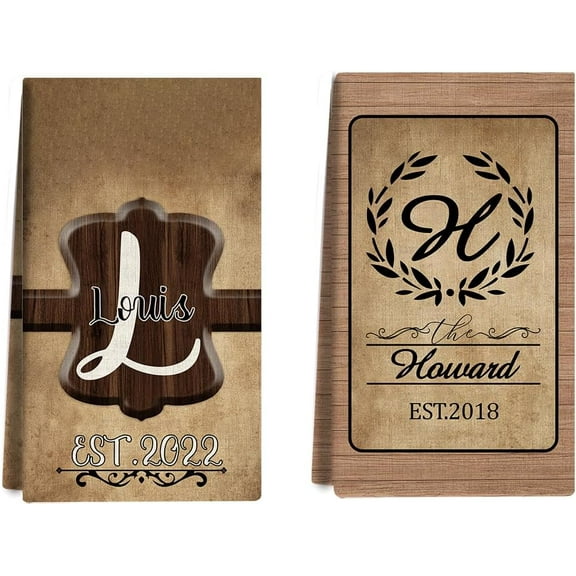 Custom Kitchen Towel, Vintage Brown Personalized Dish Towels Tea Towel | Family Name Hand Towel | Kitchen Decor | Housewarming Gift Monogram Dishcloth Wedding Gift (Floral 11)