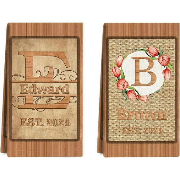 Custom Kitchen Towel, Vintage Tulip Personalized Dish Towels Tea Towel | Family Name Hand Towel | Kitchen Decor | Housewarming Gift Monogram Dishcloth Wedding Gift (Floral 2)