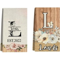 Custom Kitchen Towel, Vintage Wood Personalized Dish Towels Tea Towel | Family Name Hand Towel | Kitchen Decor | Housewarming Gift Monogram Dishcloth Wedding Gift (Floral 5)