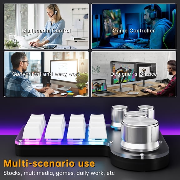 Custom Knob KeyPad Programmable Macro Keyboard 12 Keys 4 Knob Custom Gaming Keypad USB Wired Dual Mode Shortcut Keypad Multimedia Control for PC Programmers Black White ABS
