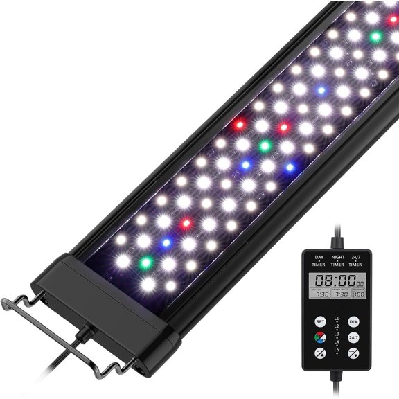 Custom LED Aquarium Light, -Moonlight & 24/7 Mode, Adjustable Brightness 8 Colors Full Fish Light for 24-30 Inches Freshwater Planted Auto Off Sunrise & Sunset
