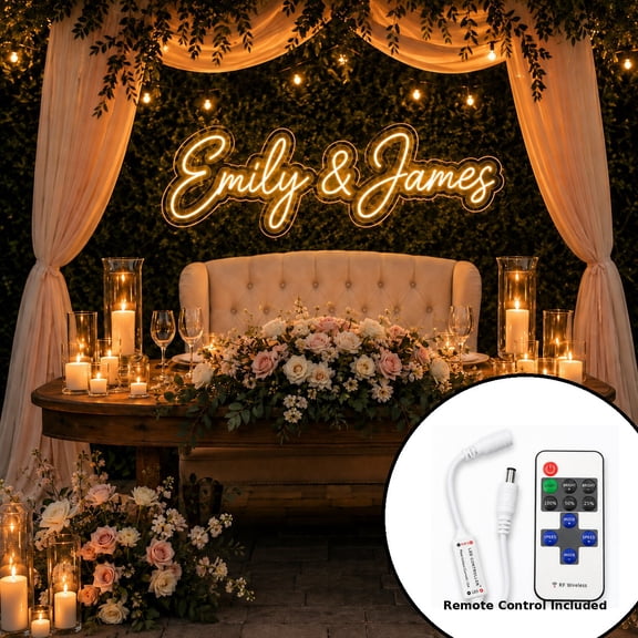 LED Neon Sign with Remote Control and Switch Option, Name Style Light for Sweetheart Table, Wedding Reception Backdrop & Wall Decor, Light Up Sign Gift