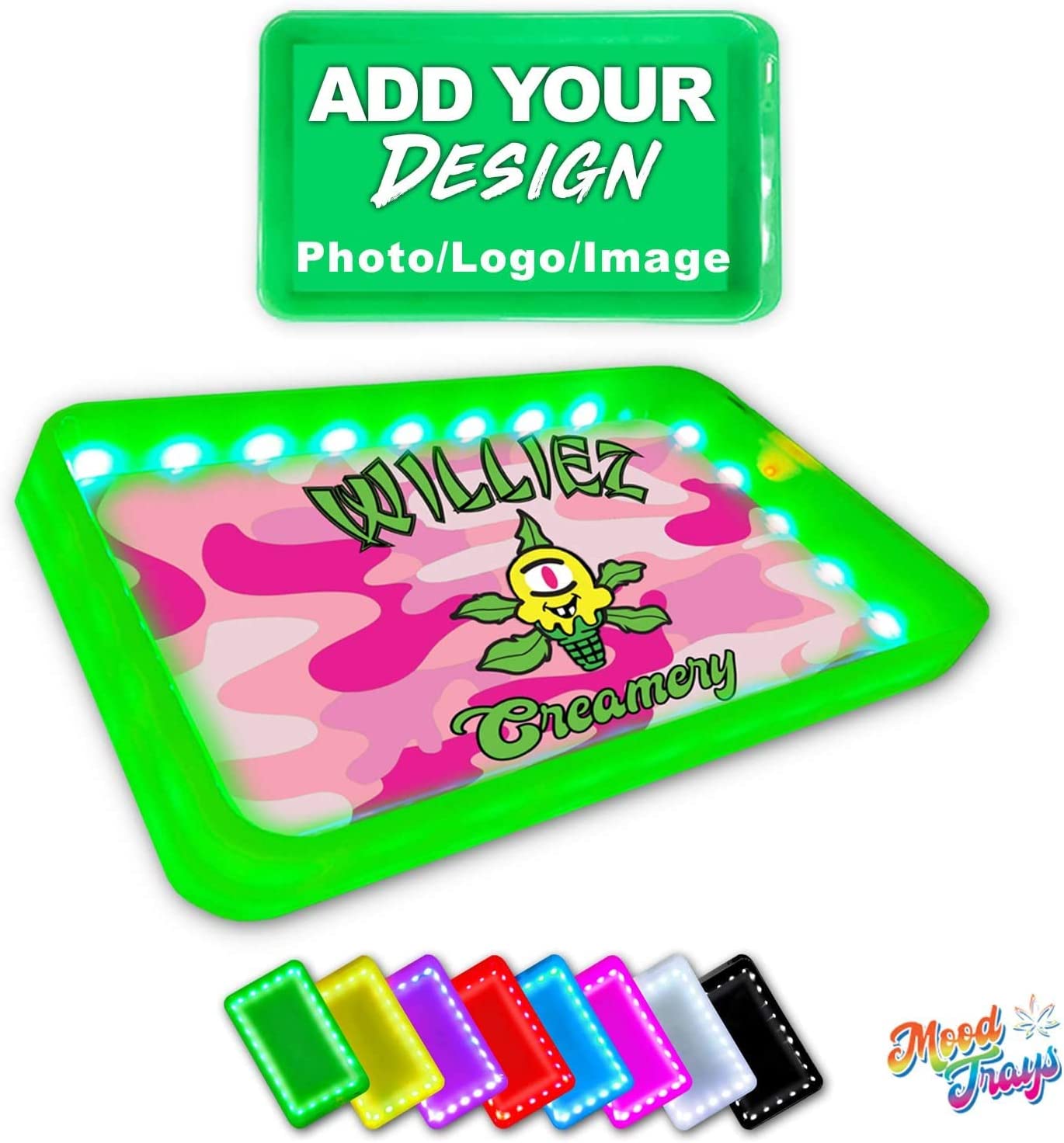 Custom LED Rolling Glow Tray Design Your own Light Up Rolling Tray (White)