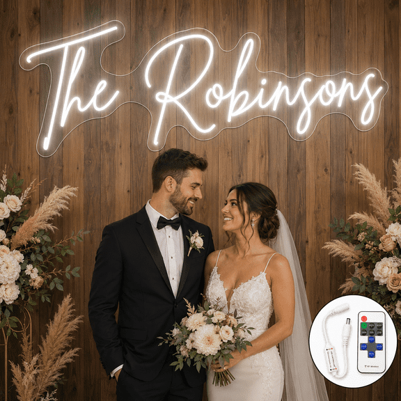 Custom LED Wedding Sign with Remote Control, Personalized Last Name Neon Light for Boho Reception Backdrop, Family Name Decor & Anniversary Gift
