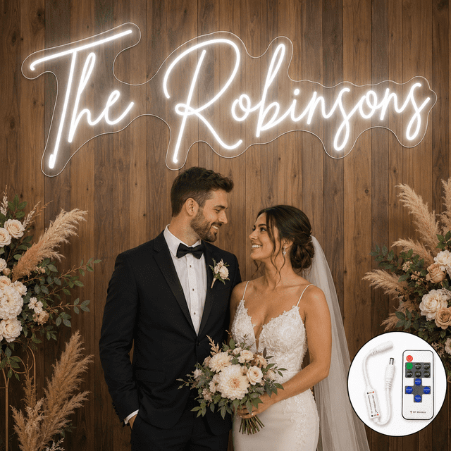 Space Led Neon Sign Custom LED Wedding Sign with Remote Control, Personalized Last Name ...