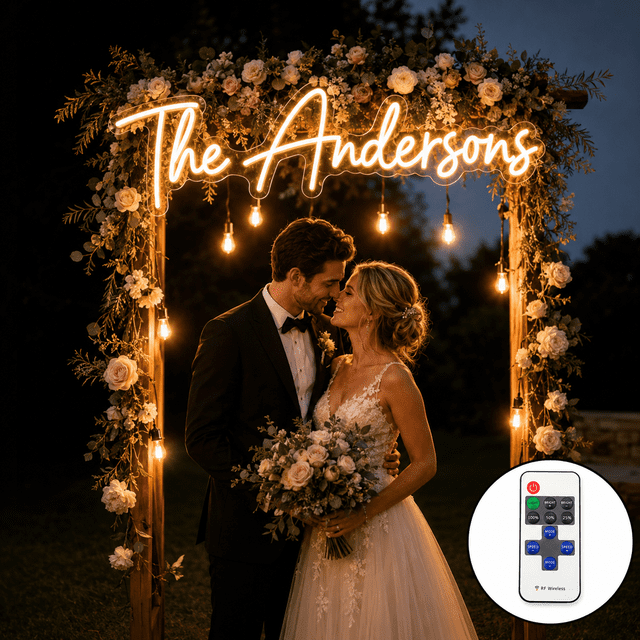 Space Led Neon Sign Custom LED Wedding Sign with Remote Dimmer, Personalized Last Name Neon ...