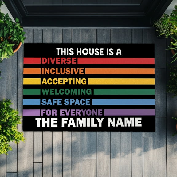 Custom LGBTQ Pride Doormat – Inclusive Safe Space Welcome Mat with Rainbow Equality Message, Perfect for Classrooms, Offices, Homes, and Gifts for Allies and Advocates