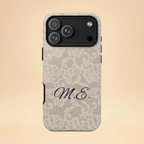 Tough 2 Layer Shockproof Protective Case Compatible with iPhone 17, Custom Lace Pattern Personalized Name Initials Design