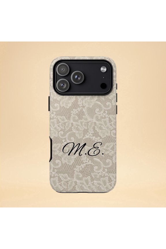 Tough 2 Layer Shockproof Protective Case Compatible with iPhone 17, Custom Lace Pattern Personalized Name Initials Design