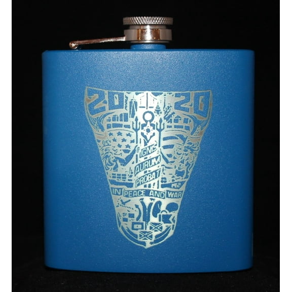 Custom Laser Engraved 6 oz Stainless Steel powder coated Flask USNA USMMA USAFA