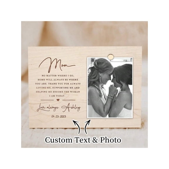 Custom Laser Engraved Photo Frame, Personalized Text & Picture Frame, Unique Gift for Mother's Day, Father's Day, Valentine's Day, Birthday, Wedding, Anniversary