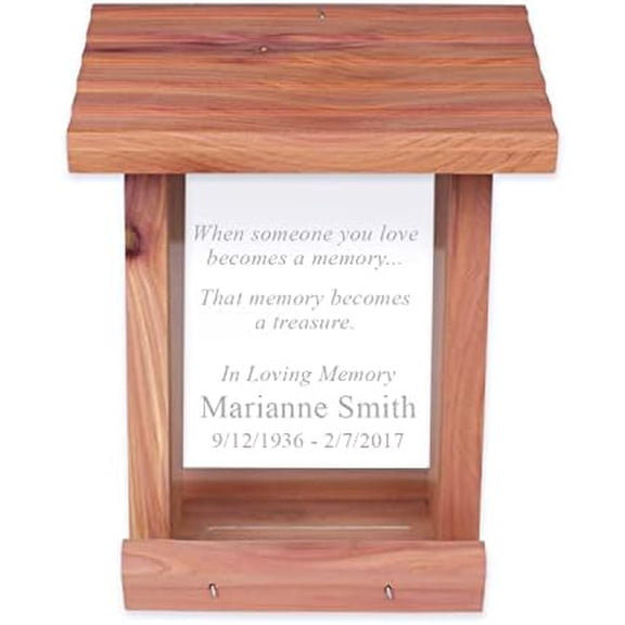 Custom Laser Engraved Sympathy Gift Memorial Bird Feeder Cedar Wood Made in USA and Includes Your Personalized in Loving Memory Inscription$$Garden & Patio