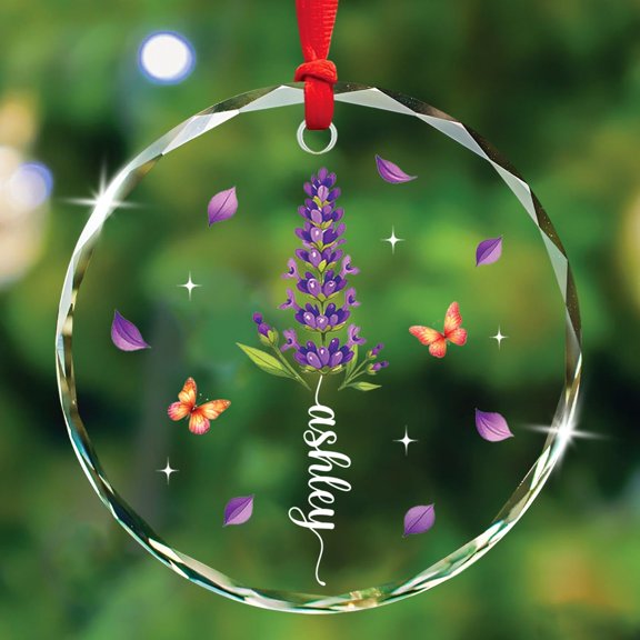 Custom Lavender Flower Xmas Tree Glass Keepsake, Personalized Lavender Lover Ornament Christmas 2025, Lavenders Glass Ornament Gift for Women Flower Lover Gardener, Custom Name Floral Ornaments Decor