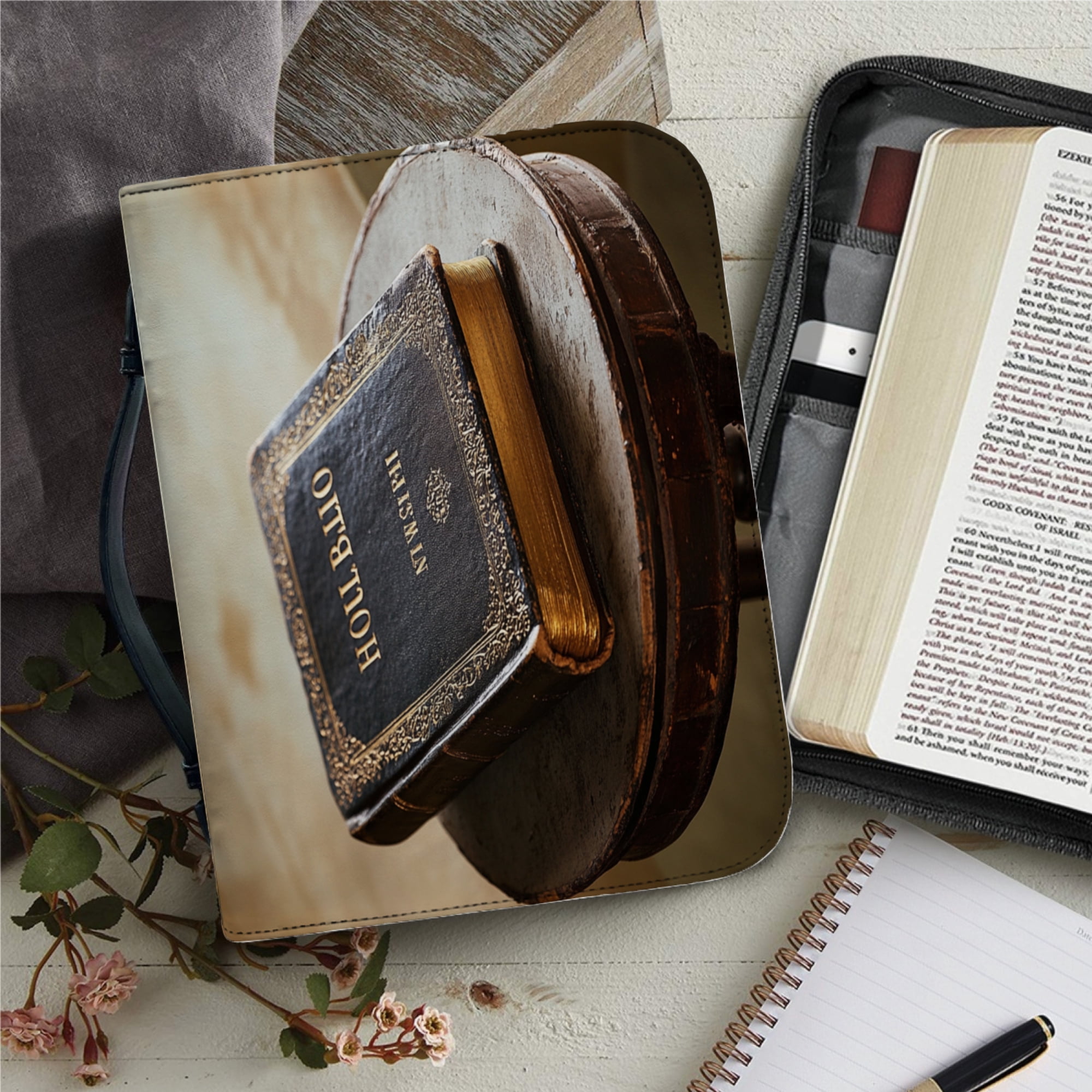 Custom Leather Bible Bag for Women Men Handle Bible Hymns