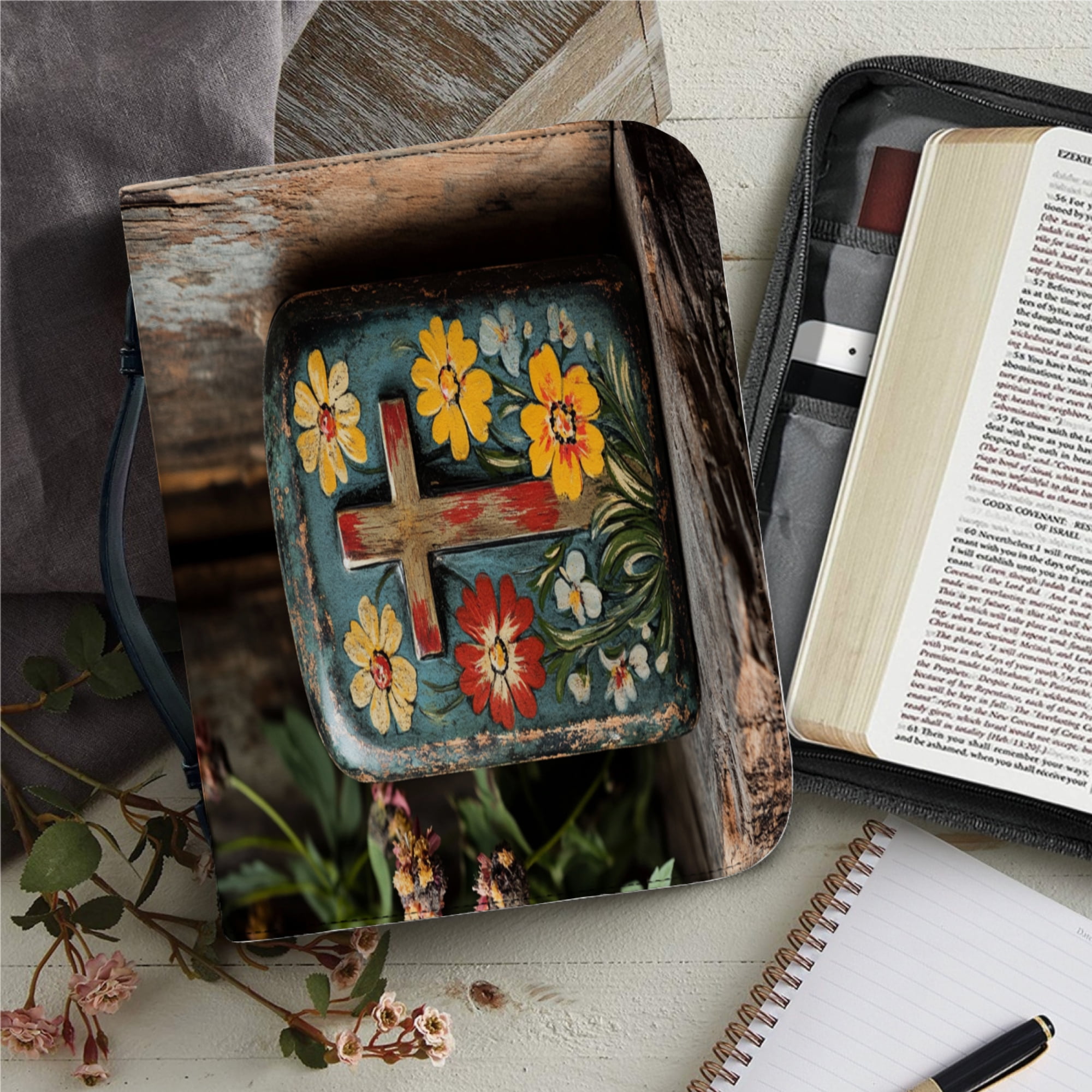 Custom Leather Bible Bag for Women Men Handle Bible Hymns