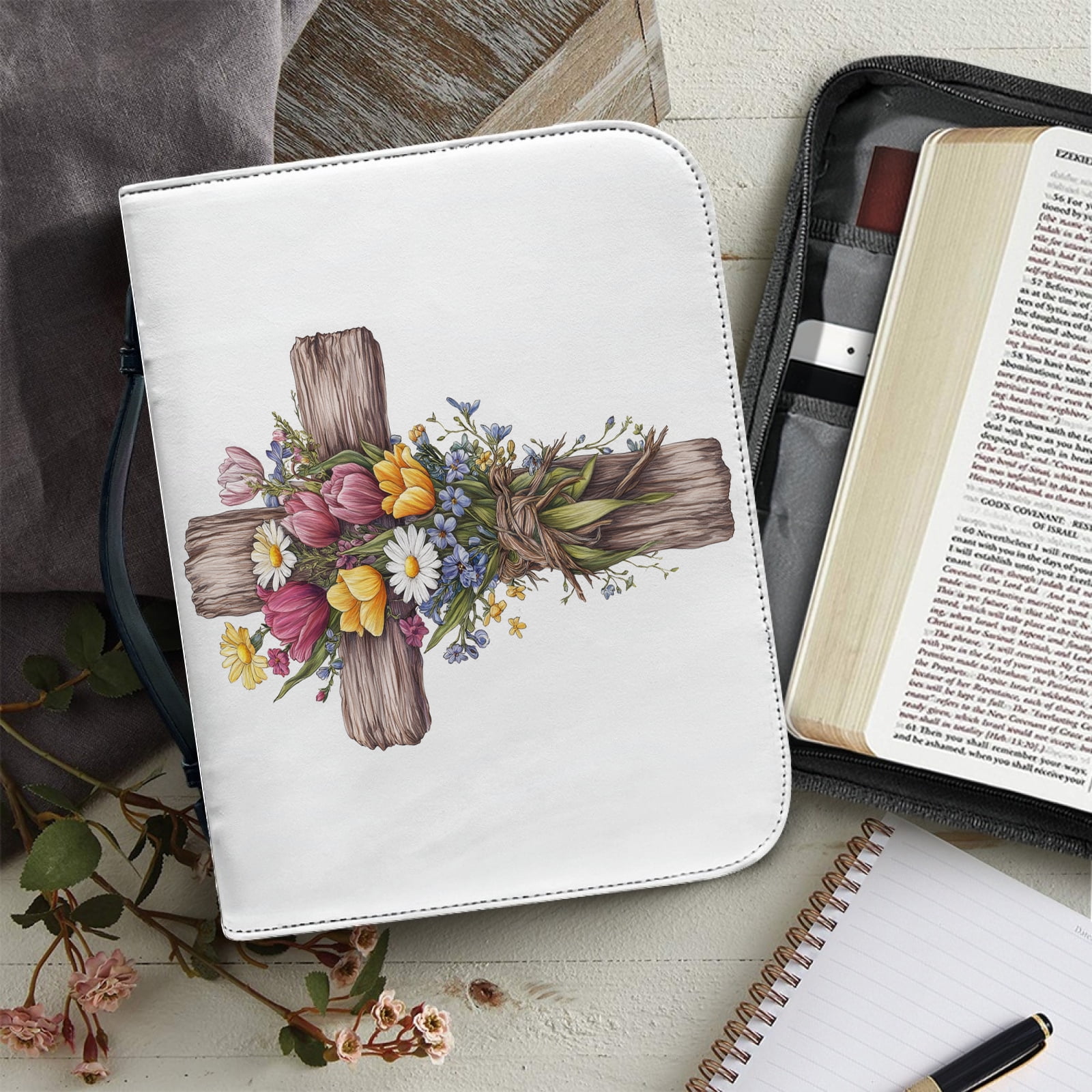 Custom Leather Bible Bag for Women Men Handle Bible Hymns
