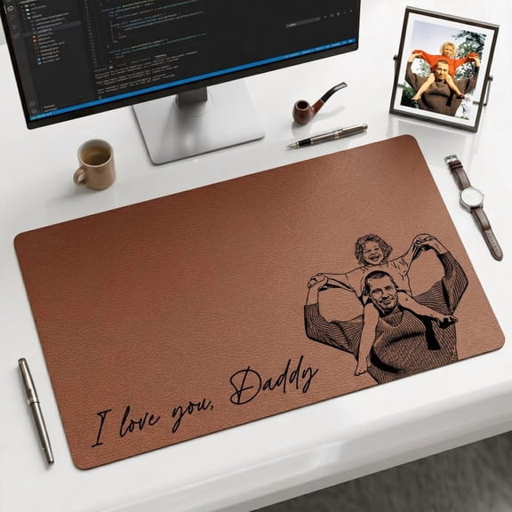 Custom Leather Desk Mat for Dad, Personalized Photo Mouse Pad Gift