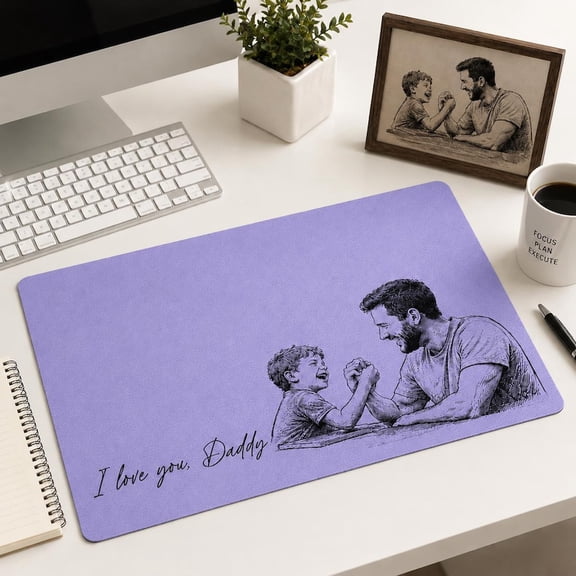 Custom Leather Desk Mat for Dad, Personalized Picture Office Mouse Pad