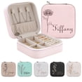 thumbnail image 1 of Custom Leather Jewelry Box with Name and Birth Flower Month, Personalized Jewelry Travel Case Ring Box Birthday Chirstmas Customizable Gifts for Women - Pink, September, 1 of 10