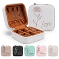 thumbnail image 1 of Custom Leather Jewelry Box with Name and Birth Flower Month, Personalized Jewelry Travel Case Ring Box Birthday Chirstmas Customizable Gifts for Women - White, November, 1 of 5