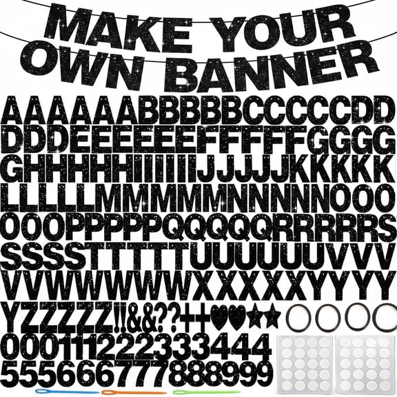 Custom Letter Banner Kit Glitter Black Alphabet AZ Numbers 09 Symbols DIY Hanging Banner Set 162 Pieces
