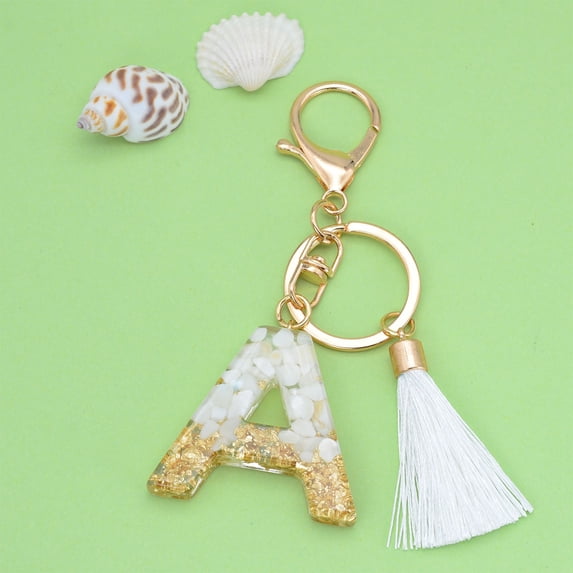 Custom Letter Crystal Drop Keychain with White Tassel Pendant for Bag Purse Backpack