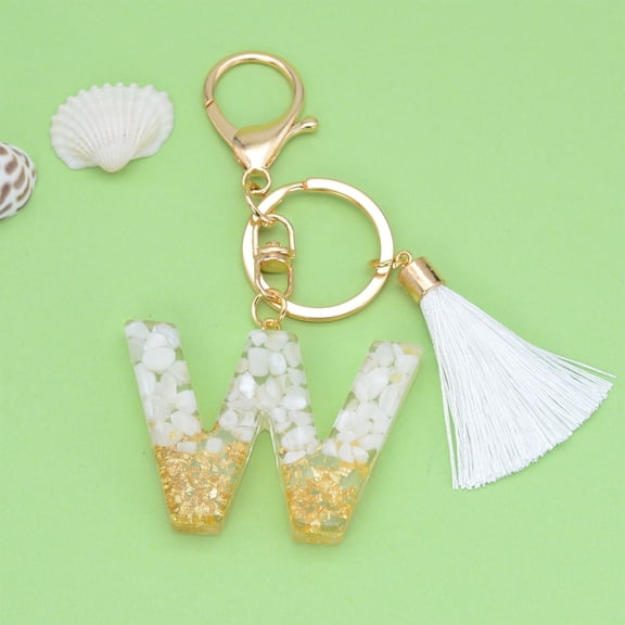 Custom Letter Crystal Drop Keychain with White Tassel Pendant for Bag Purse Backpack