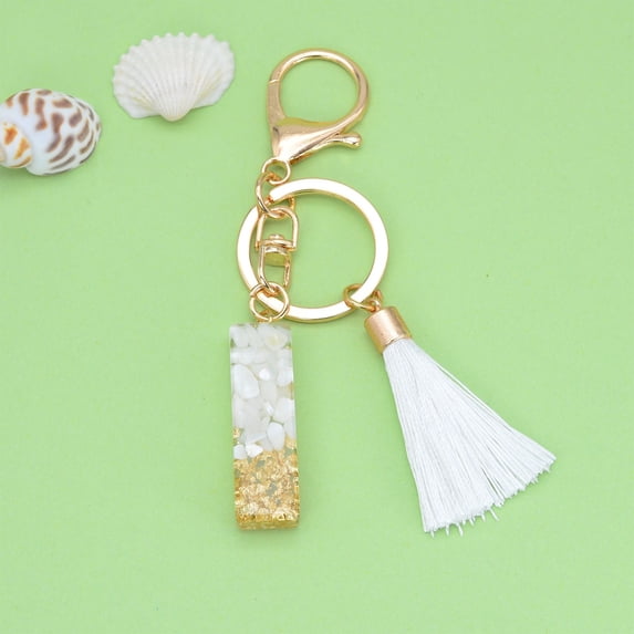 Custom Letter Crystal Drop Keychain with White Tassel Pendant for Bag Purse Backpack