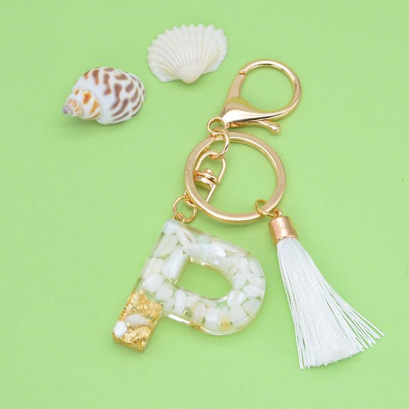 Custom Letter Crystal Drop Keychain with White Tassel Pendant for Bag Purse Backpack