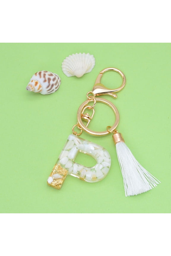 Custom Letter Crystal Drop Keychain with White Tassel Pendant for Bag Purse Backpack