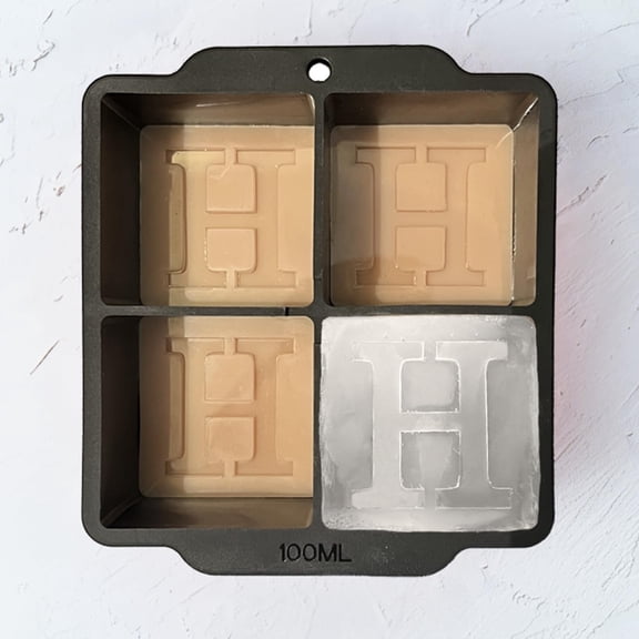 Custom Letter H Monogram Ice Cube Mold, 2 Inch Large Initial Silicone Ice Cube Tray for Whiskey Cocktails, Personalized Gifts for Dad Him Birthday Father's Day, Black