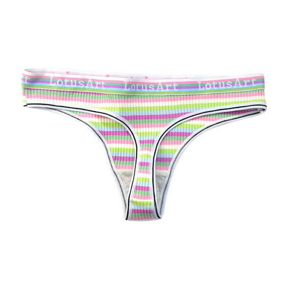 Custom Letter Logo Low Waist Striped Tangas No Show Bikini Custom Thongs Women Underwear Panties Cotton Thong