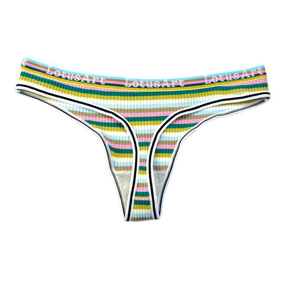 Custom Letter Logo Low Waist Striped Tangas No Show Bikini Custom Thongs Women Underwear Panties Cotton Thong